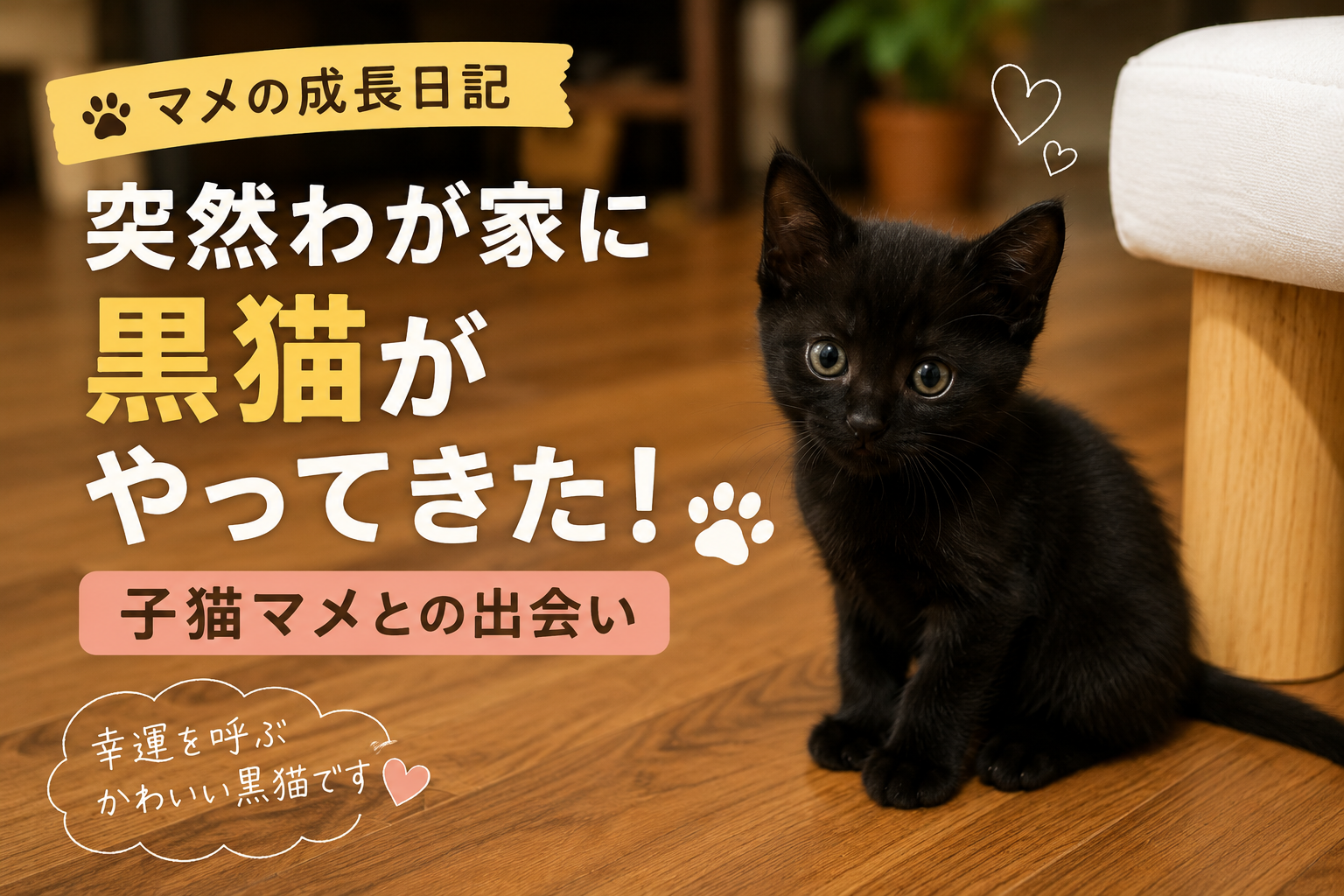 【マメの成長日記】突然わが家に黒猫がやってきた！子猫マメとの出会い