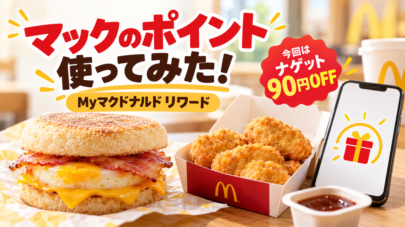【マックのポイント使ってみた】Myマクドナルドリワードの使い方！ナゲット90円OFFでお得に